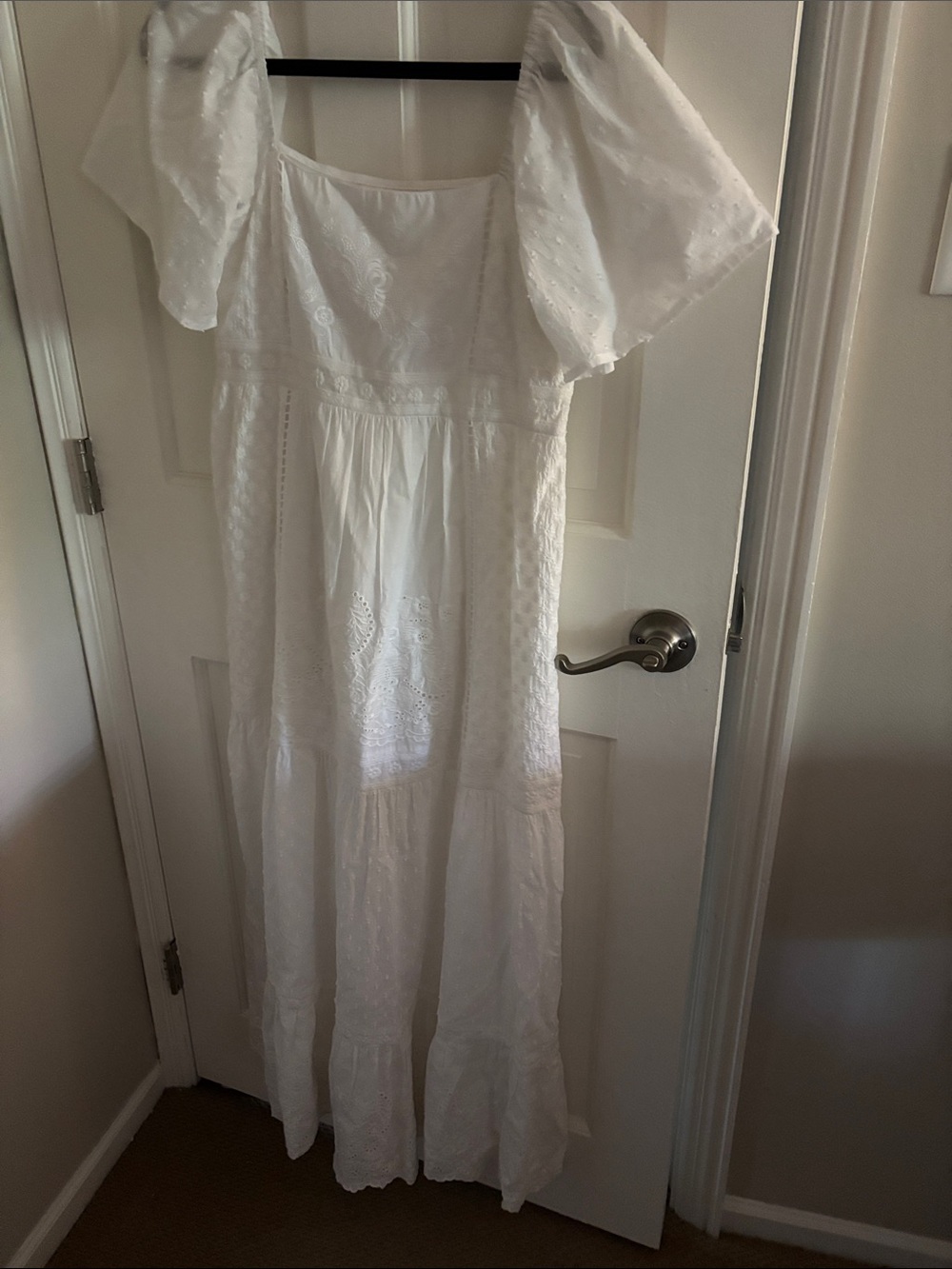 White Eyelet Maxi Dress with Puff Sleeves